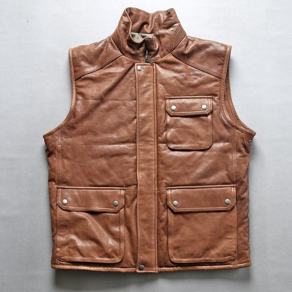 men's leather & faux 2022 winter genuine vest with pockets sheepskin cotton for men stand collar brown sleeveless jacket, Black
men's leather & faux 2022 winter genuine vest with pockets sheepskin cotton for men stand collar brown sleeveless jacket, Black