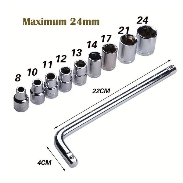 10pcs/set wrench sockets 8/10/11/12/13/14/17/19/21/24mm set bit combination storage case for auto car repair hand tools
10pcs/set wrench sockets 8/10/11/12/13/14/17/19/21/24mm set bit combination storage case for auto car repair hand tools