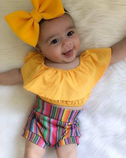 fashion girls clothes set 3pcs outfits kids baby sleeve solid t-shirts striped shorts pantsbow headbands 1-6y clothing sets, White
fashion girls clothes set 3pcs outfits kids baby sleeve solid t-shirts striped shorts pantsbow headbands 1-6y clothing sets, White