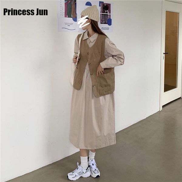 spring fashion women 2pc dress suit solid long sleeve loose dress+waistcoat vest suits preppy style 2 piece sets outfits casual dresses, Black;gray
spring fashion women 2pc dress suit solid long sleeve loose dress+waistcoat vest suits preppy style 2 piece sets outfits casual dresses, Black;gray