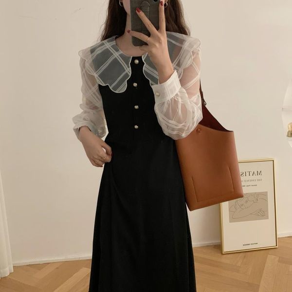 dresses women french retro lace patchwork turn-down collar long gentle elegant chic female fashion clothe, Black;gray
dresses women french retro lace patchwork turn-down collar long gentle elegant chic female fashion clothe, Black;gray