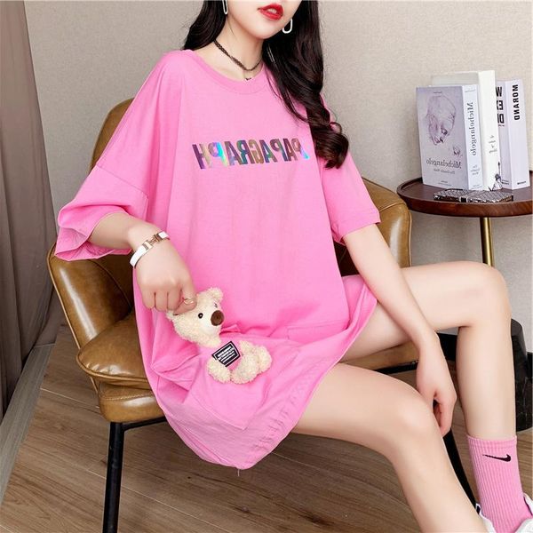 women's t-shirt short-sleeved female summer 2021 mid-length pocket bear shirt plus size loose, White
women's t-shirt short-sleeved female summer 2021 mid-length pocket bear shirt plus size loose, White