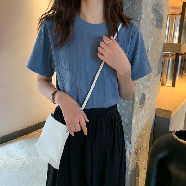 women's t-shirt short-sleeved 2021 summer korean chic student crew neck loose striped knitted bottoming shirt top, White
women's t-shirt short-sleeved 2021 summer korean chic student crew neck loose striped knitted bottoming shirt top, White