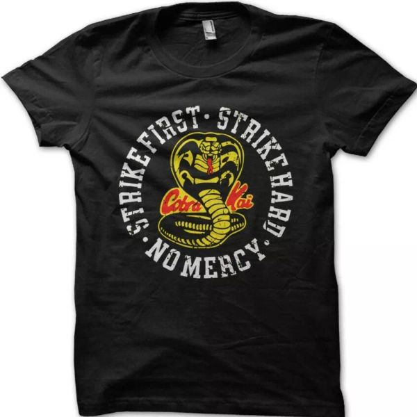 cobra kai karate kid strike first strike hard no mercy printed t-shirt 9128, White;black
cobra kai karate kid strike first strike hard no mercy printed t-shirt 9128, White;black