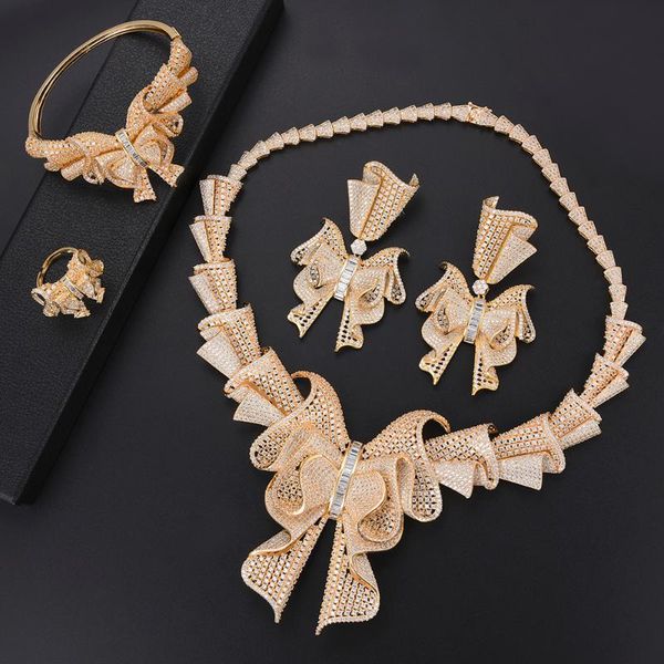earrings & necklace 4 pcs women bowknot dubai jewelry set cubic zirconia bangle ring fashion bridal wedding, Silver
earrings & necklace 4 pcs women bowknot dubai jewelry set cubic zirconia bangle ring fashion bridal wedding, Silver