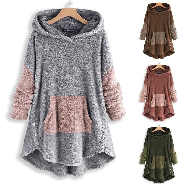women's hoodies & sweatshirts 2022 pacthwork hooded fluffy coats fashion female fleece pullovers outwears plus size tunic, Black
women's hoodies & sweatshirts 2022 pacthwork hooded fluffy coats fashion female fleece pullovers outwears plus size tunic, Black