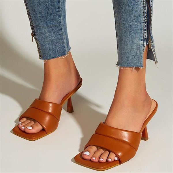 design pu leather slippers summer women high heels mules square toe soft cozy slides female dress party shoes, Black
design pu leather slippers summer women high heels mules square toe soft cozy slides female dress party shoes, Black