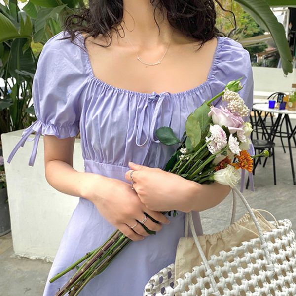 women summer lantern sleeve bows square collar a-line dress sweet french retro elegant purple holiday vestidos 210517, Black;gray
women summer lantern sleeve bows square collar a-line dress sweet french retro elegant purple holiday vestidos 210517, Black;gray