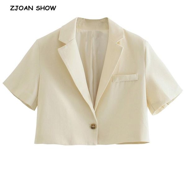 women's suits & blazers 2021 boyfriend solid color short sleeve cropped blazer vintage women notched loose suit casual coat outwear, White;black
women's suits & blazers 2021 boyfriend solid color short sleeve cropped blazer vintage women notched loose suit casual coat outwear, White;black