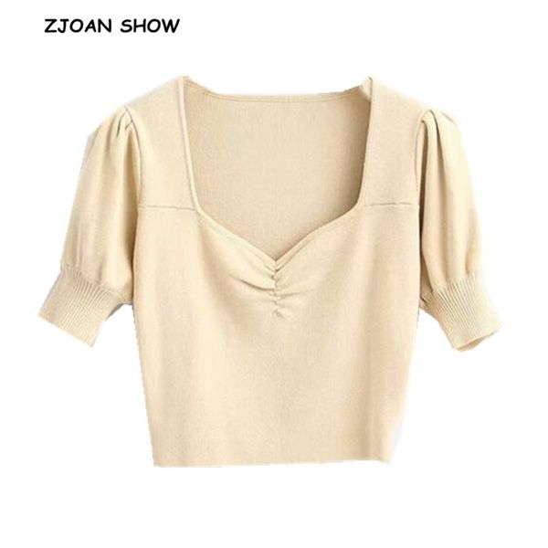 vintage ruched v neck short puff sleeve knitting t-shirt woman slim fit knitted t shirt tight tee retro 4 colors 210429, White
vintage ruched v neck short puff sleeve knitting t-shirt woman slim fit knitted t shirt tight tee retro 4 colors 210429, White