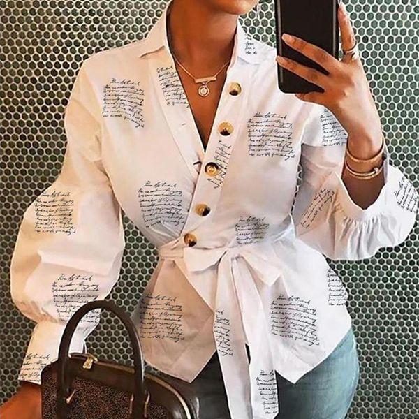 women's letters print shirt lace up irregular blouse lantern long sleeve blouses office v-neck button spring/autumn & shirts, White
women's letters print shirt lace up irregular blouse lantern long sleeve blouses office v-neck button spring/autumn & shirts, White