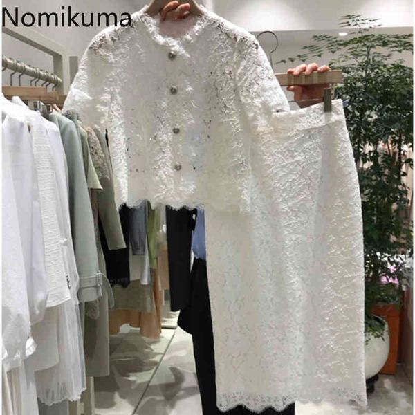 nomikuma korean elegant women two piece set single breasted short sleeve cut out shirt high waist skirts lace suit arrival 210514, White
nomikuma korean elegant women two piece set single breasted short sleeve cut out shirt high waist skirts lace suit arrival 210514, White