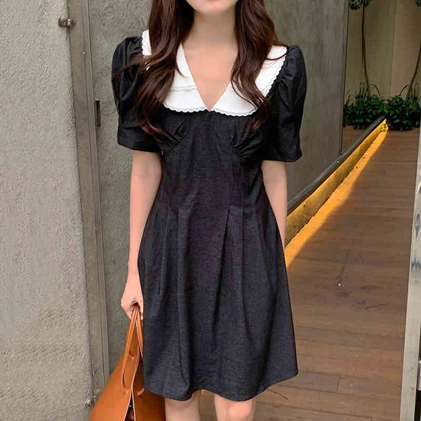 summer fashion temperament retro double layer doll collar lace spliced pleated high waist puff sleeve denim dress 16f0939 210510, Black;gray
summer fashion temperament retro double layer doll collar lace spliced pleated high waist puff sleeve denim dress 16f0939 210510, Black;gray