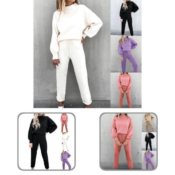 women's two piece pants loose set half high collar casual tracksuit for vacation, White
women's two piece pants loose set half high collar casual tracksuit for vacation, White