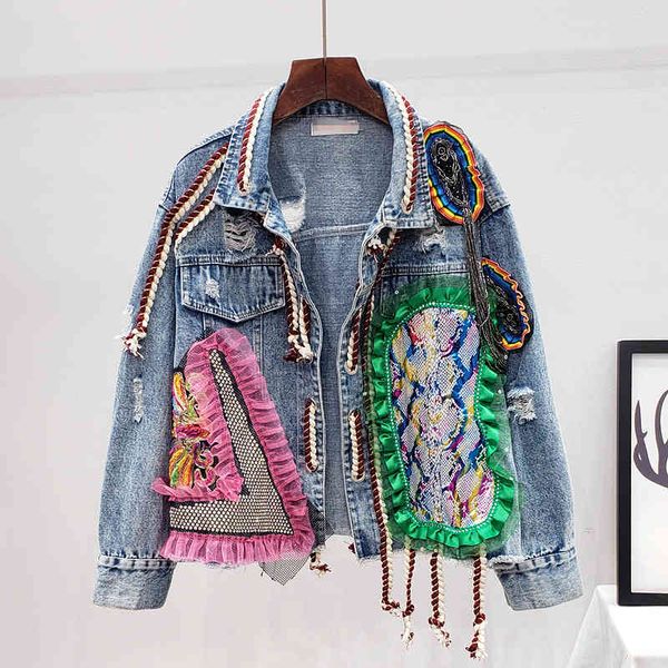 autumn women's fashion high street tassel patchwork hole denim jacket female students jackets coat outwear a3884 210428, Black;brown
autumn women's fashion high street tassel patchwork hole denim jacket female students jackets coat outwear a3884 210428, Black;brown