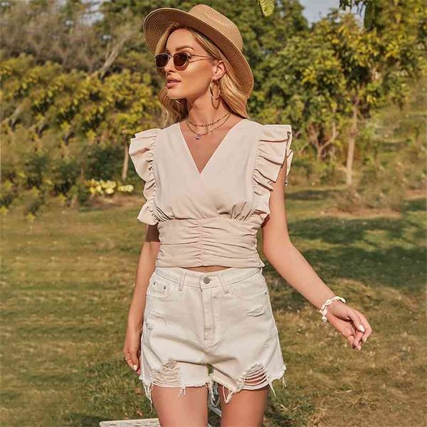 foridol ruffle sleeveless crop women v neck casual blouse shirts high elegant beach short blouse ruched 210415, White
foridol ruffle sleeveless crop women v neck casual blouse shirts high elegant beach short blouse ruched 210415, White