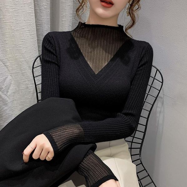 women's t-shirt 2021 spring autumn half high collar t shirt women lace stitching female casual loose long sleeve y210, White
women's t-shirt 2021 spring autumn half high collar t shirt women lace stitching female casual loose long sleeve y210, White