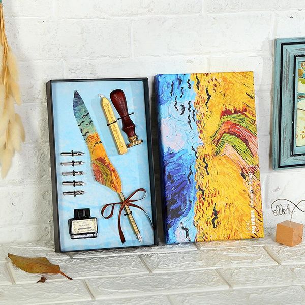 color feather pen oil painting style gift box dip ink calligraphy european luxury fountain set vintage quill pens
color feather pen oil painting style gift box dip ink calligraphy european luxury fountain set vintage quill pens
