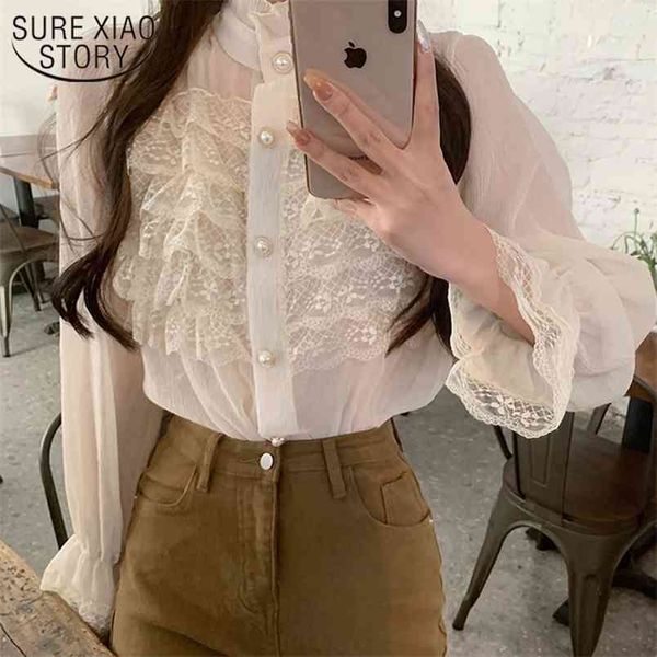 korean ruffled patchwork lace blouse women spring sweet stand collar chiffon shirt fashion flared sleeve buttons 13298 210421, White
korean ruffled patchwork lace blouse women spring sweet stand collar chiffon shirt fashion flared sleeve buttons 13298 210421, White