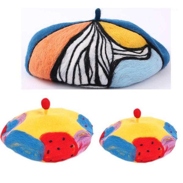 berets beret hat woolen women sboy caps in bright colors with oil painting style for warm keeping & wind protection, Blue;gray
berets beret hat woolen women sboy caps in bright colors with oil painting style for warm keeping & wind protection, Blue;gray