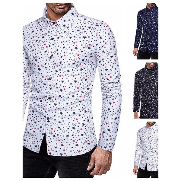 five-pointed star pattern men's long-sleeved shirt comfortable fit fashion retro style travel office entertainment, White;black
five-pointed star pattern men's long-sleeved shirt comfortable fit fashion retro style travel office entertainment, White;black