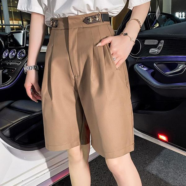 women's shorts solid high waist summer knee length women leather buttons adjustable wasit pleated splicing office ladies zipper, White;black
women's shorts solid high waist summer knee length women leather buttons adjustable wasit pleated splicing office ladies zipper, White;black