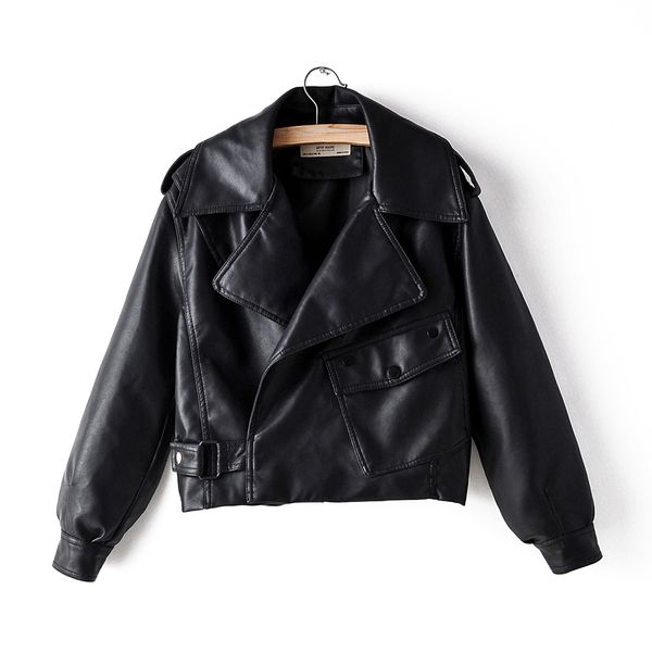 autumn casual solid turn-down collar soft pu leather jacket full punk streetwear women loose short 210512, Black
autumn casual solid turn-down collar soft pu leather jacket full punk streetwear women loose short 210512, Black