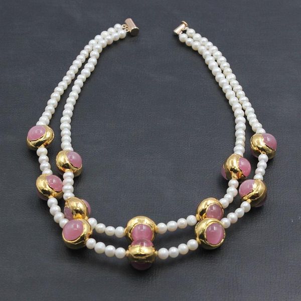 chokers guaiguai jewelry 2 rows natural white pearl pink cat eye gold plated necklace multi strands 18" handmade for women, Golden;silver
chokers guaiguai jewelry 2 rows natural white pearl pink cat eye gold plated necklace multi strands 18" handmade for women, Golden;silver