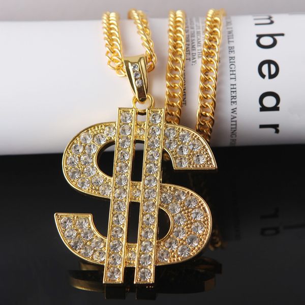 18k gold-plated hip hop dollar symbol necklace alloy diamond personality trendy big pendant jewelry for gift, Silver
18k gold-plated hip hop dollar symbol necklace alloy diamond personality trendy big pendant jewelry for gift, Silver