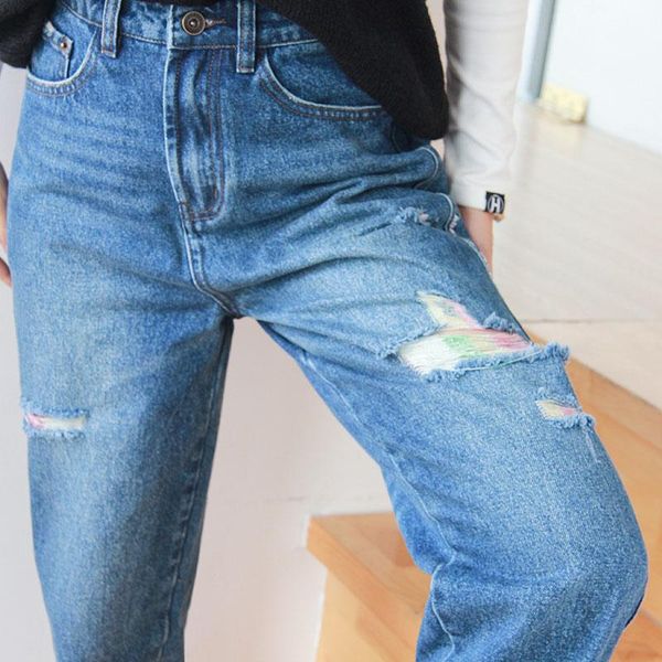spring and autumn outfit versatile thin straight tube loose color decoration ripped high-waisted jeans woman women's, Blue
spring and autumn outfit versatile thin straight tube loose color decoration ripped high-waisted jeans woman women's, Blue