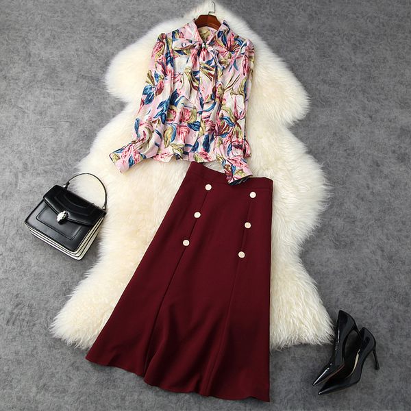 two piece dress fall autumn long sleeve round neck floral ribbon tie bow blouse + buttons mermaid mid-calf skirt 2 s set lsp15t11275 95bk, White
two piece dress fall autumn long sleeve round neck floral ribbon tie bow blouse + buttons mermaid mid-calf skirt 2 s set lsp15t11275 95bk, White