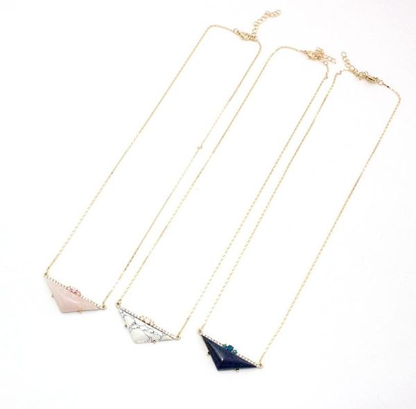 pendant necklaces triangle rose pink quartz lapis lazuli natural stone gold chain geometric accessories jewelry, Silver
pendant necklaces triangle rose pink quartz lapis lazuli natural stone gold chain geometric accessories jewelry, Silver