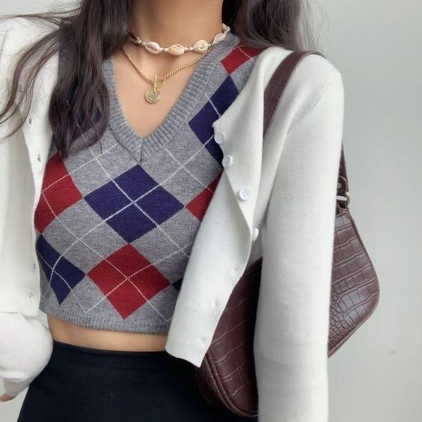 women's vests argyle plaid sweater vest women spring autumn vintage v-neck slim short sleeveless pullovers knitted ins female, Black;white
women's vests argyle plaid sweater vest women spring autumn vintage v-neck slim short sleeveless pullovers knitted ins female, Black;white