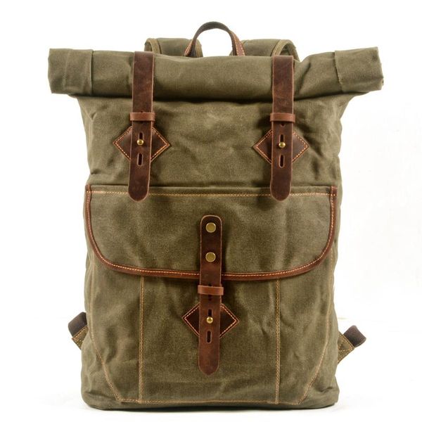 men's american retro roll backpack waxed canvas with cowhide large capacity outdoor travel hiking bag
men's american retro roll backpack waxed canvas with cowhide large capacity outdoor travel hiking bag