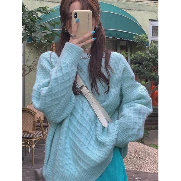 blue pullover women's loose-fitting outer wear autumn and winter gentle wind thickened warm knitted sweaters, White;black
blue pullover women's loose-fitting outer wear autumn and winter gentle wind thickened warm knitted sweaters, White;black