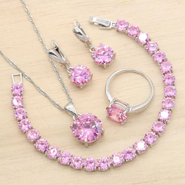 earrings & necklace round pink cubic zircon silver color jewelry sets for women wedding pendant bracelet ring christmas gift 4pcs
earrings & necklace round pink cubic zircon silver color jewelry sets for women wedding pendant bracelet ring christmas gift 4pcs