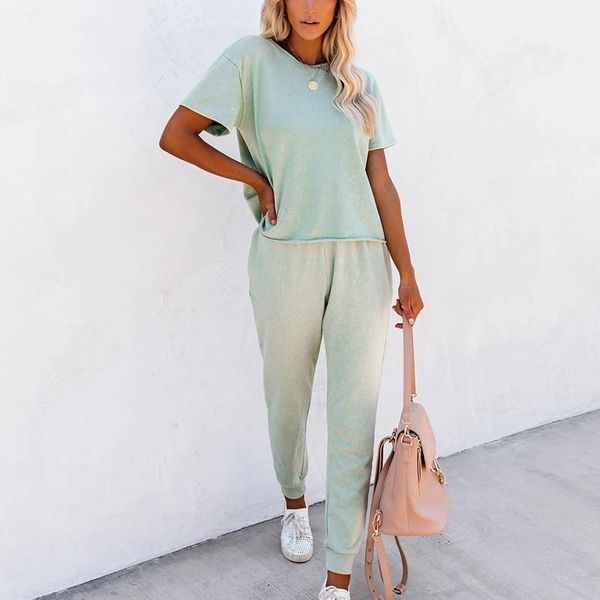 women loose solid two piece sets spring summer o-neck short sleeve+elastic waist pencil pants female casual soft women sets 210416, White
women loose solid two piece sets spring summer o-neck short sleeve+elastic waist pencil pants female casual soft women sets 210416, White