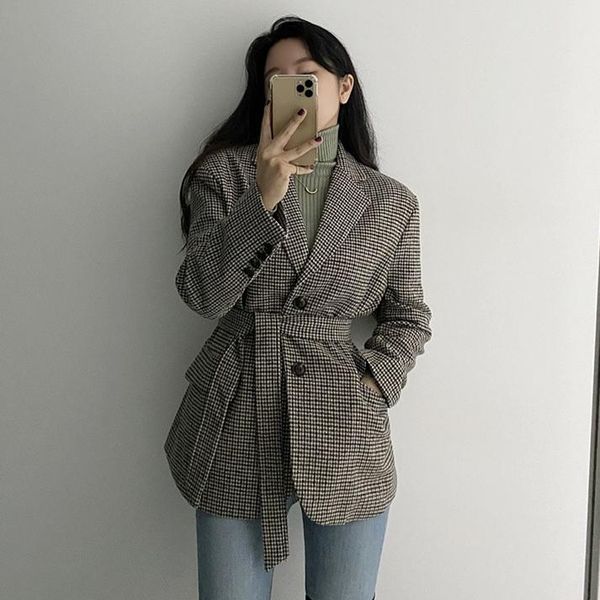 women's suits & blazers superaen retro plaid wool suit coats cotton lace-up notched office lady full casual woman jacket, White;black
women's suits & blazers superaen retro plaid wool suit coats cotton lace-up notched office lady full casual woman jacket, White;black
