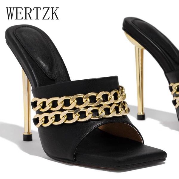 sandals summer elegant women's slippers fashion metal chain decoration high heels mules stiletto square toe ladies shoes, Black
sandals summer elegant women's slippers fashion metal chain decoration high heels mules stiletto square toe ladies shoes, Black