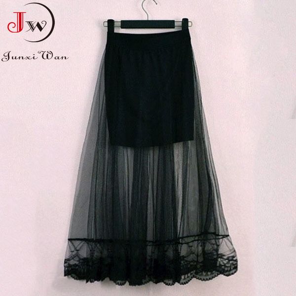 korean women summer mesh transparent party skirt slim solid black white casual high waist a-line midi faldas 210510
korean women summer mesh transparent party skirt slim solid black white casual high waist a-line midi faldas 210510