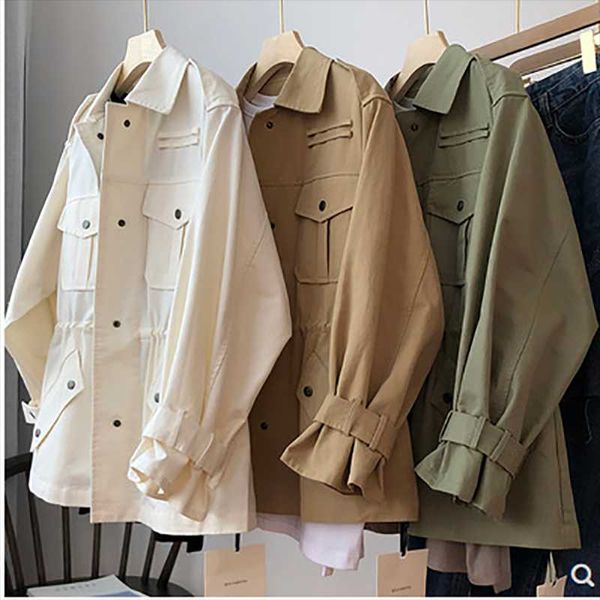 women's jackets 2021 spring and autumn temperament neat cardigan jacket tie rope waist loose windbreaker women, Black;brown
women's jackets 2021 spring and autumn temperament neat cardigan jacket tie rope waist loose windbreaker women, Black;brown