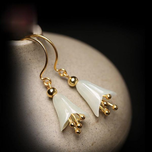 stud natural hetian jade lily orchid earrings bells retro designer craftsmanship elegant fresh charm women's silver jewelry, Golden;silver
stud natural hetian jade lily orchid earrings bells retro designer craftsmanship elegant fresh charm women's silver jewelry, Golden;silver