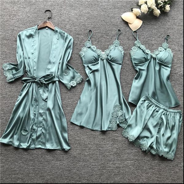 summer pajama sets 4 womens sleepwears pcs pyjamas lace elegant silk pijama with chest pads nightwear, Black;red
summer pajama sets 4 womens sleepwears pcs pyjamas lace elegant silk pijama with chest pads nightwear, Black;red