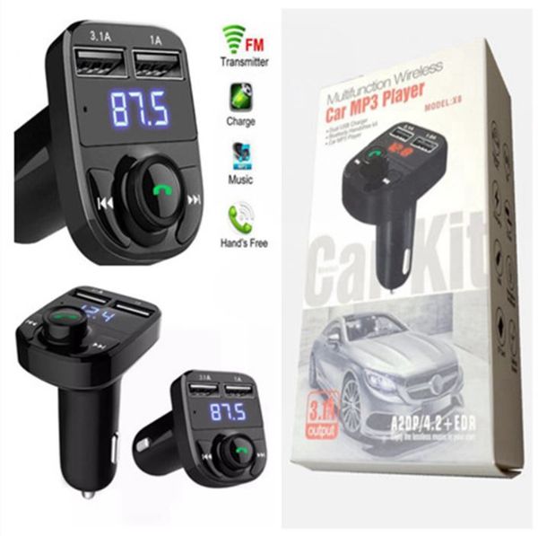 fm x8 transmitter aux modulator bluetooth handsaudio mp3 player with 3.1a quick charge dual usb car charger