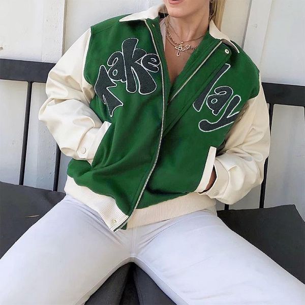 women's jackets 2021 green white streetwear letter print jacket clothing women loose casual autumn baseball coat turn-down collar femal, Black;brown
women's jackets 2021 green white streetwear letter print jacket clothing women loose casual autumn baseball coat turn-down collar femal, Black;brown