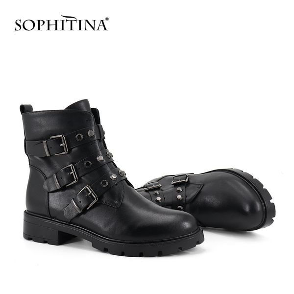 sophitina fashion buckle women's boots genuine leather round toe shoes handmade ankle boots sc277 210513, Black
sophitina fashion buckle women's boots genuine leather round toe shoes handmade ankle boots sc277 210513, Black