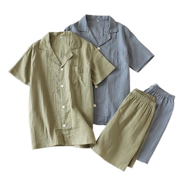 men's sleepwear japanese pure cotton gauze shorts pajamas sets men summer simple plaid short sleeves pyjamas 81mp, Black;brown
men's sleepwear japanese pure cotton gauze shorts pajamas sets men summer simple plaid short sleeves pyjamas 81mp, Black;brown