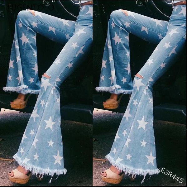 summer long star printed women jeans ripped hole tassled flare pants street fashion female casual bell bottom, Blue
summer long star printed women jeans ripped hole tassled flare pants street fashion female casual bell bottom, Blue