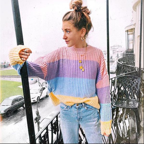 rainbow macaron slim knitted womens sweaters pullover o neck autumn winter knitwear ladies short jumper woman, White;black
rainbow macaron slim knitted womens sweaters pullover o neck autumn winter knitwear ladies short jumper woman, White;black