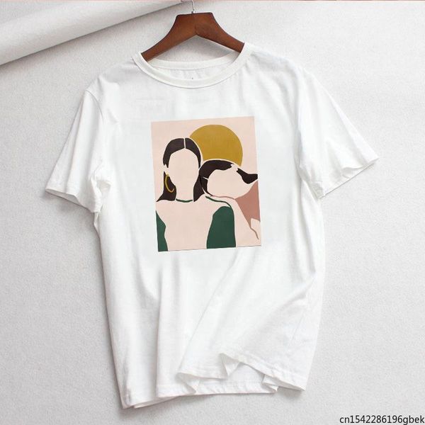 women's t-shirt vintage printing summer cartoon fashion casual women fun loose harajuku ins female feminist o-neck, White 
women's t-shirt vintage printing summer cartoon fashion casual women fun loose harajuku ins female feminist o-neck, White